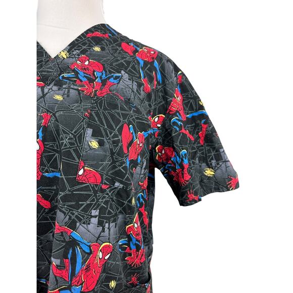 ✨2/$20 Marvel x Ultimate Spiderman Nurse CNA V-Neck Spider-Man Scrub Top Large - Picture 6 of 13